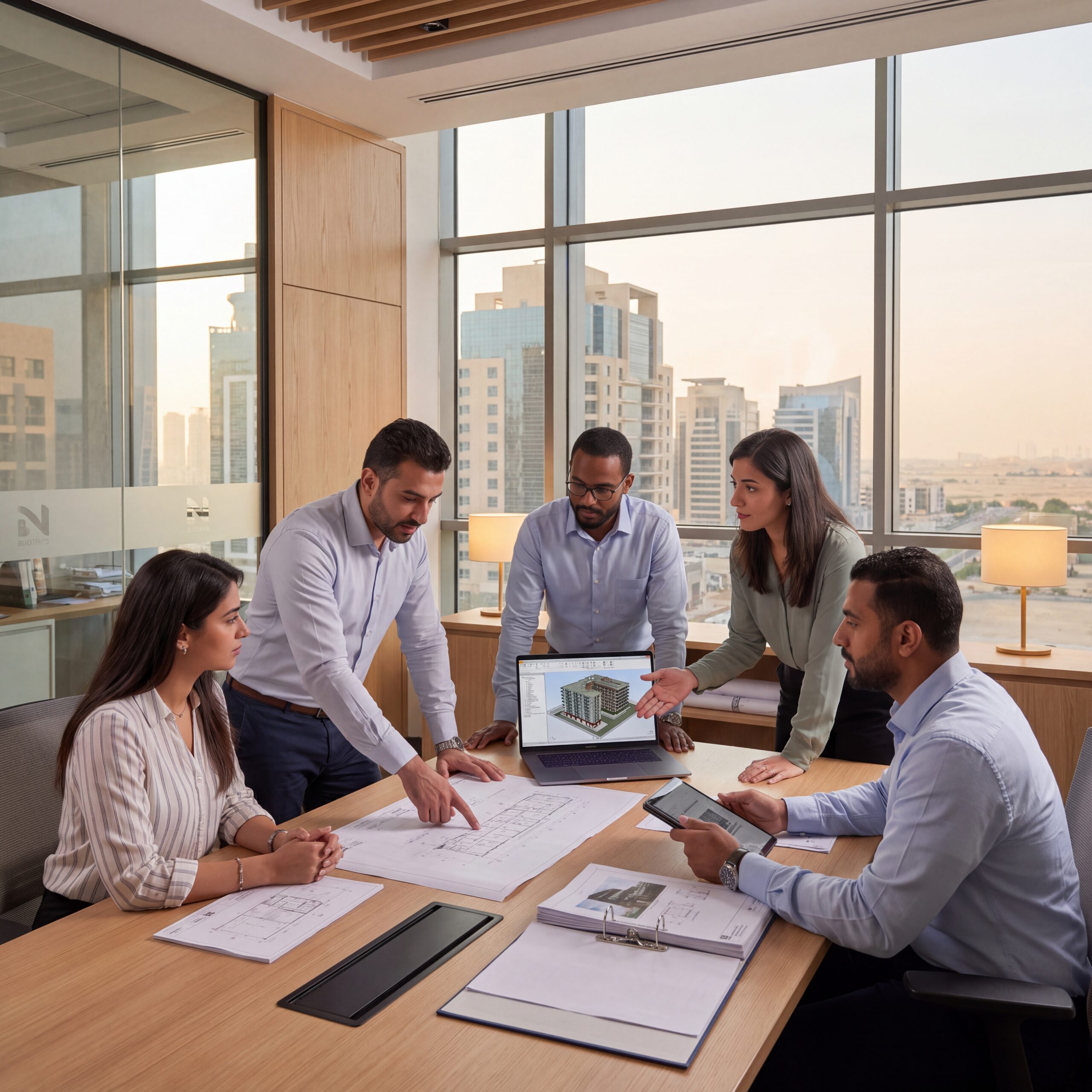 Multidisciplinary engineering and project management team collaborating on integrated project delivery